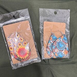 Floral and Heart Patterned Earrings Set